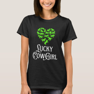 Lucky Cowgirl Horse Girl St Paddy s Day Green Hear T-Shirt