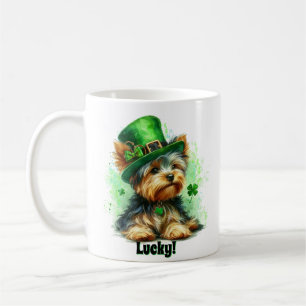 Lucky Cute Yorkie St. Patrick's Day Watercolor Art Coffee Mug