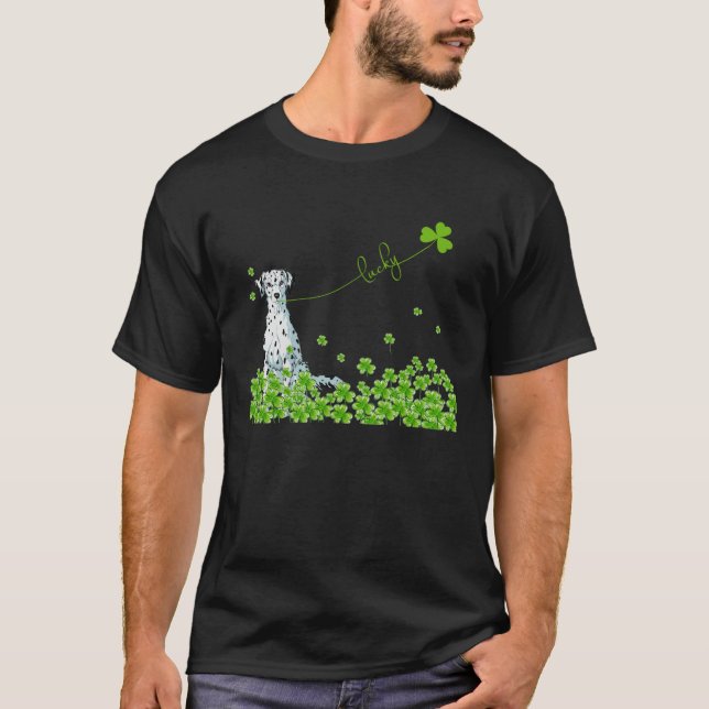 Lucky dalmatian dog Shamrock St Patrick day T-Shirt (Front)