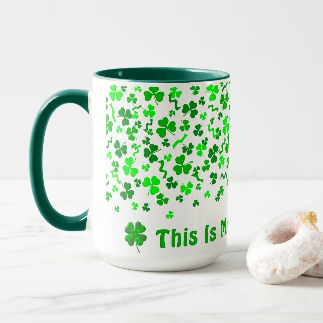 Lucky Day Shamrocks Four Leaf Clover Personalized  Mug (With Donut)