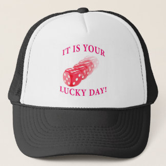 Lucky day with dice roll trucker hat
