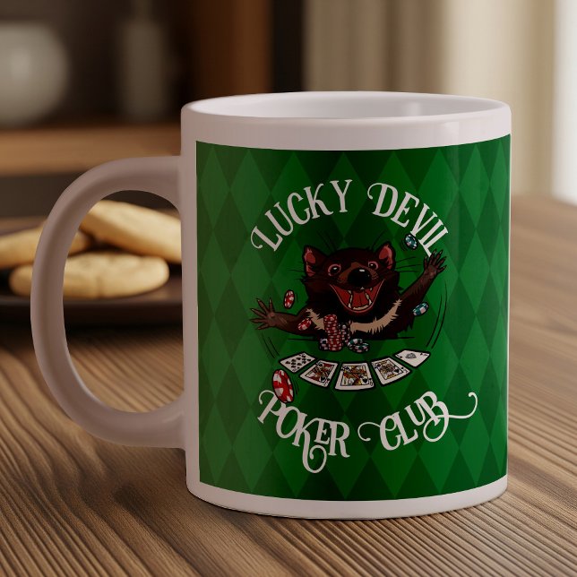 Lucky Devil Poker Club Funny Tasmanian Devil Art Large Coffee Mug (Creator Uploaded)