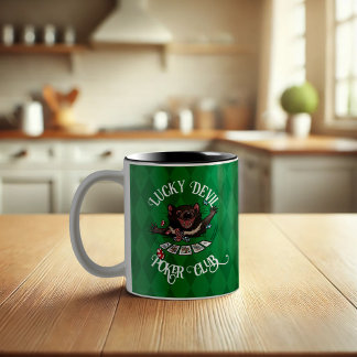 Lucky Devil Poker Club Funny Tasmanian Devil Art Two-Tone Coffee Mug