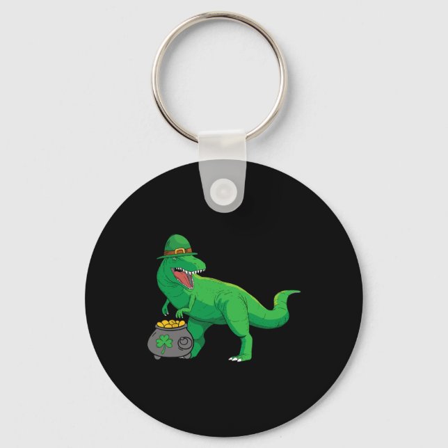 Lucky Dino-saur St Patricks Day Funny T-rex Irish  Key Ring (Front)