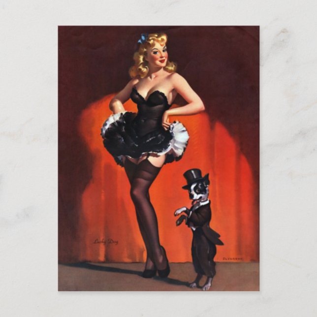 Lucky Dog Pin Up Postcard (Front)