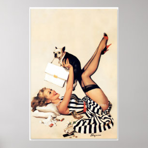 Lucky Dog Pug 1958 Vintage Style Elvgren Pin-U Poster