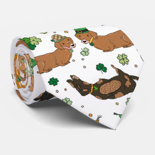 Lucky Dogs Dachshunds Clovers St. Patrick's Day Tie