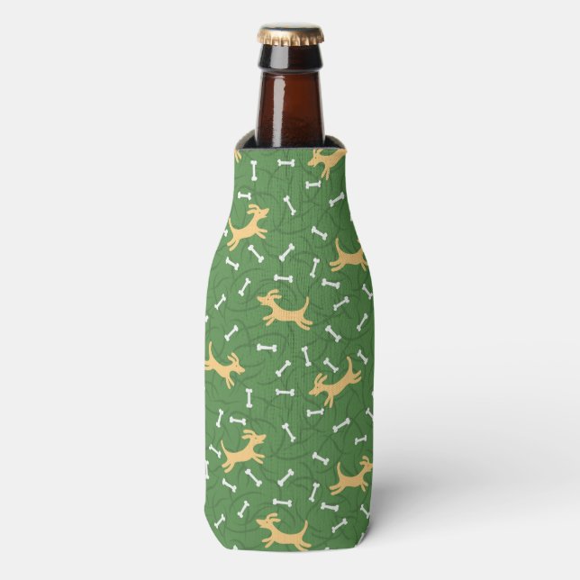 lucky dogs with bones background bottle cooler (Bottle Front)