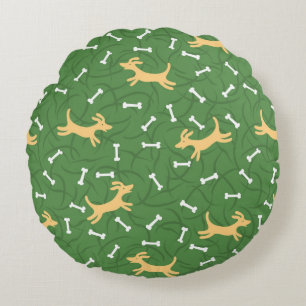 lucky dogs with bones background round cushion