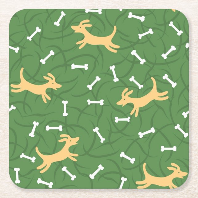 lucky dogs with bones background square paper coaster (Front)