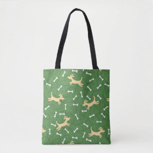 lucky dogs with bones background tote bag