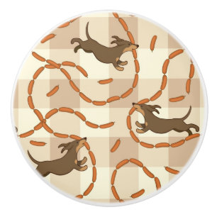 lucky dogs with sausages background ceramic knob
