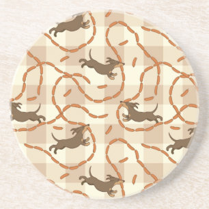 lucky dogs with sausages background coaster