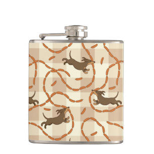 lucky dogs with sausages background hip flask