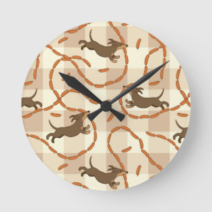 lucky dogs with sausages background round clock