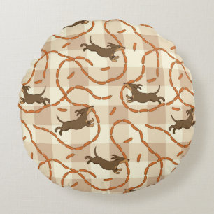 lucky dogs with sausages background round cushion