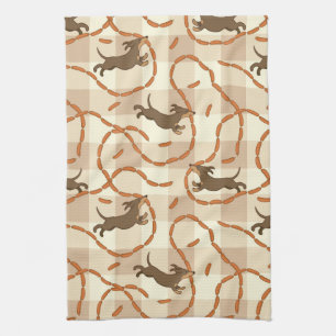 lucky dogs with sausages background tea towel