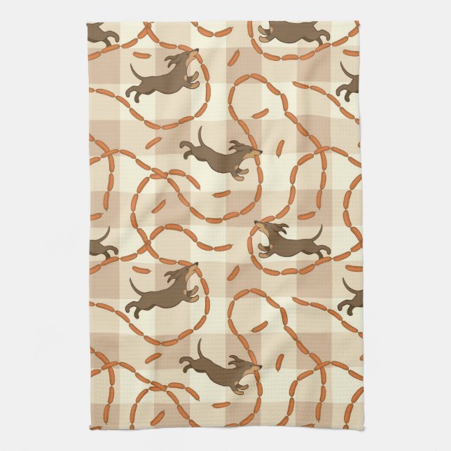 lucky dogs with sausages background tea towel (Vertical)