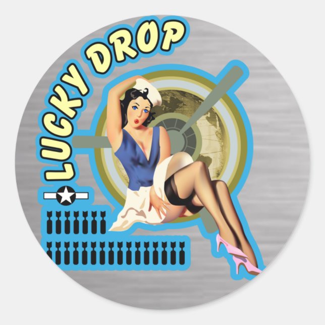 Lucky Drop WWII Nose Art Classic Round Sticker (Front)