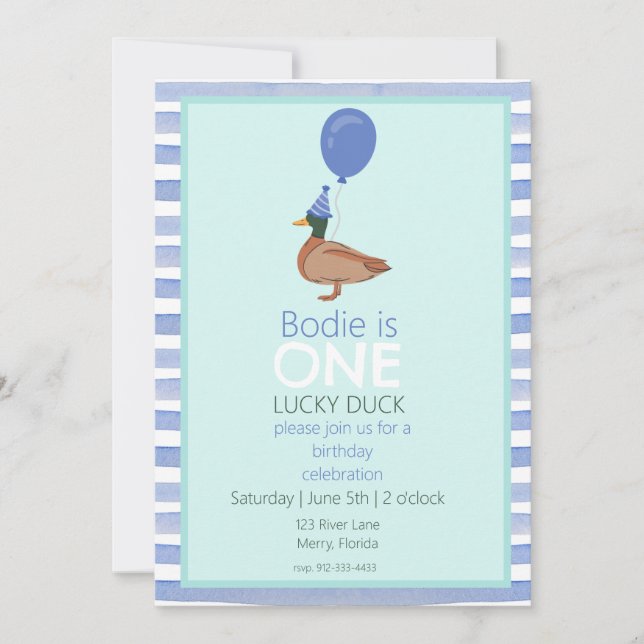 Lucky Duck 1st Birthday Invitation (Front)