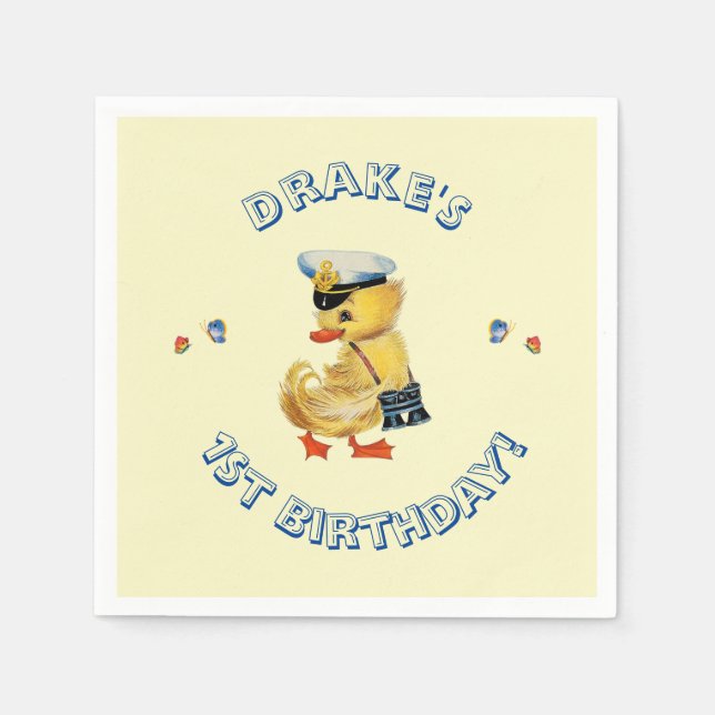 Lucky Duck 1st Birthday Party Napkins (Front)