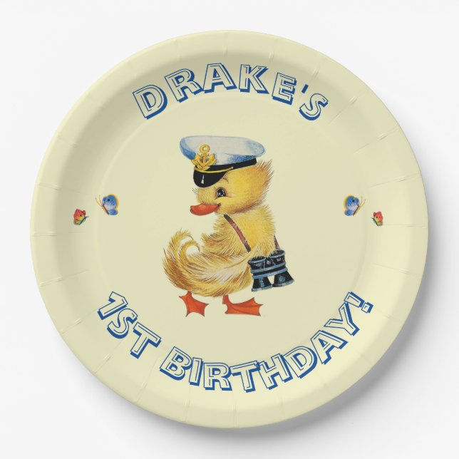 Lucky Duck 1st Birthday Party Napkins Paper Plate (Front)