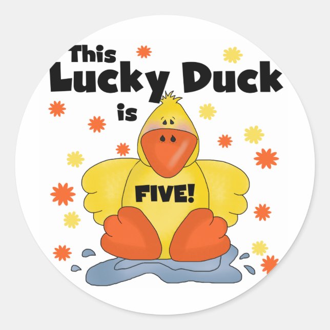 Lucky Duck 5th Birthday Tshirts and Gifts Classic Round Sticker (Front)