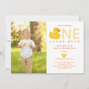 Lucky Duck First Birthday Photo Invitation