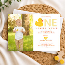 Lucky Duck First Birthday Photo Invitation