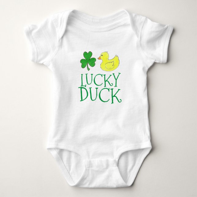 Lucky Duck Rubber Ducky Green Shamrock Clover Luck Baby Bodysuit (Front)