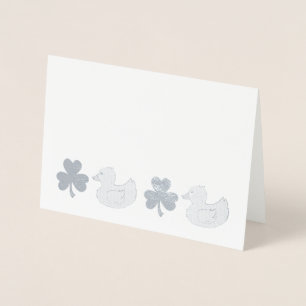 LUCKY DUCK Rubber Ducky Shamrock Clover Congrats Foil Card
