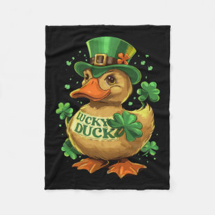 Lucky Duck Shamrock Funny St Patricks Day Waterfow Fleece Blanket