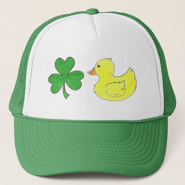 Lucky Duck Shamrock Rubber Ducky St. Patrick's Day Trucker Hat (Front)