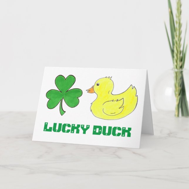 Lucky Duck Shamrock St. Patrick's Day Good Luck Card (Front)
