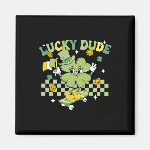 Lucky Dude Funny St Patrick's Day Kid Skateboardin Magnet