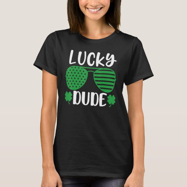 Lucky Dude St Patrick's Day Sunglasses With Shamro T-Shirt (Front)