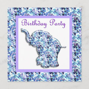 LUCKY ELEPHANT BIRTHDAY PARTY INVITATION BLUE