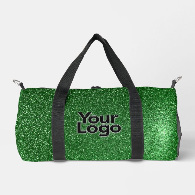 Lucky Emerald Green Glitter Luxury Business Logo  Duffle Bag (Front)