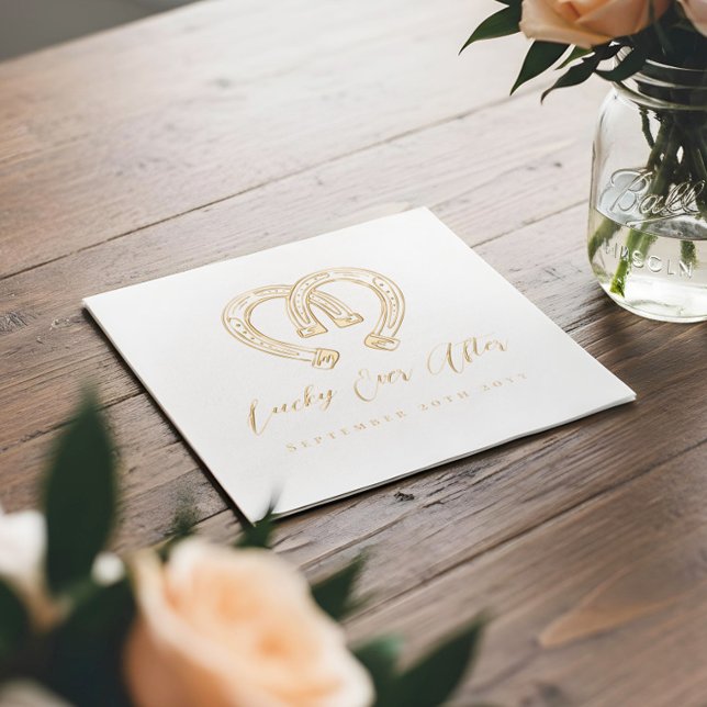 Lucky Ever After Rustic Horseshoe Heart Wedding Foil Napkins (Lucky Ever After RusticHorseshoe Heart Wedding Foil Napkins)
