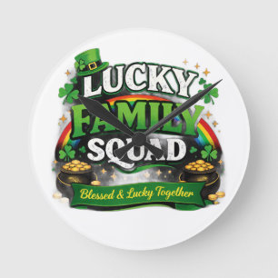 Lucky Family Squad Irish Shamrock St Patrick’s Day Round Clock