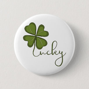 Lucky Four Leaf Clover 6 Cm Round Badge
