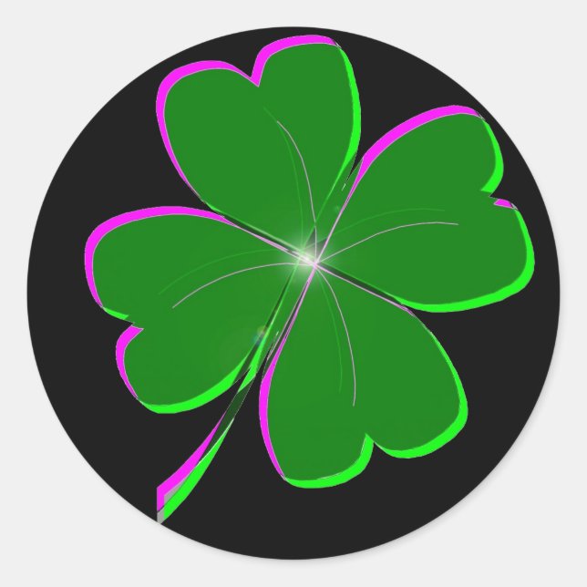 Lucky Four Leaf Clover  Classic Round Sticker (Front)