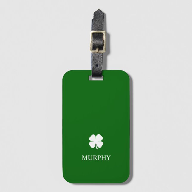 Lucky Four Leaf Clover Green Irish Luggage Tag (Front Vertical)