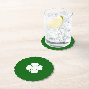 Lucky Four Leaf Clover Green Irish Paper Coaster