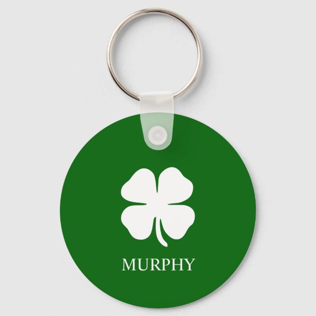 Lucky Four Leaf Clover Green Irish Shamrock Key Ring (Front)