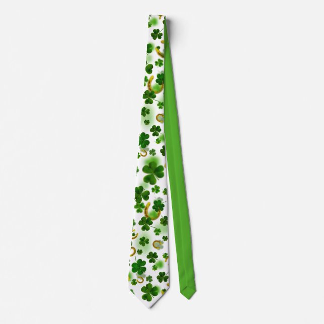 Lucky Four Leaf Clover Horseshoe Green St. Patrick Tie (Front)