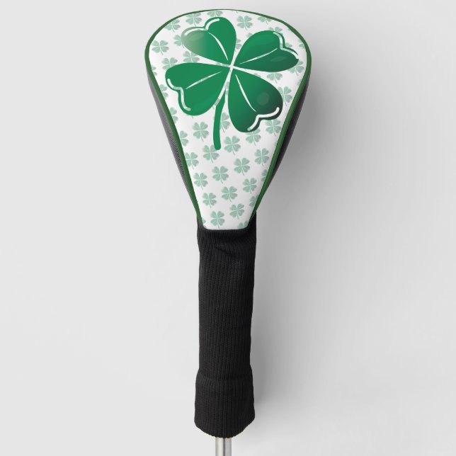 Lucky Four Leaf Clover Irish Shamrock Pattern Golf Head Cover (Front)