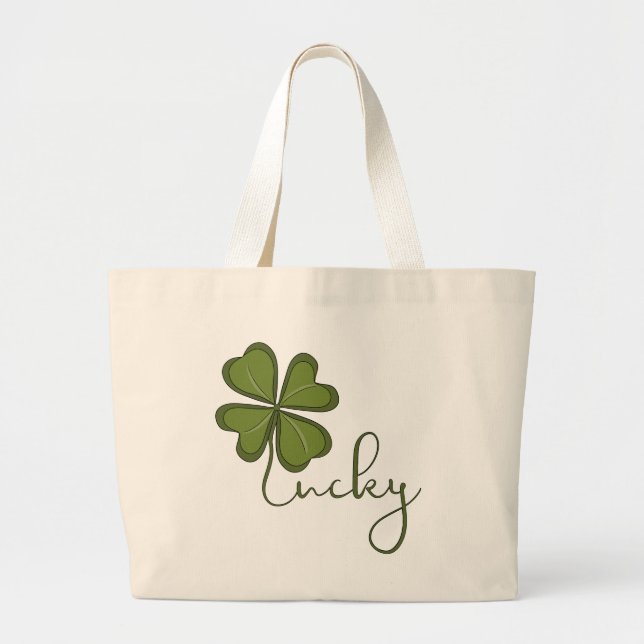 Lucky Four Leaf Clover Large Tote Bag (Front)