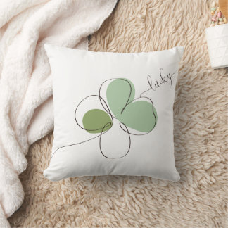 Lucky Four Leaf Clover Minimalist Line Art Cushion