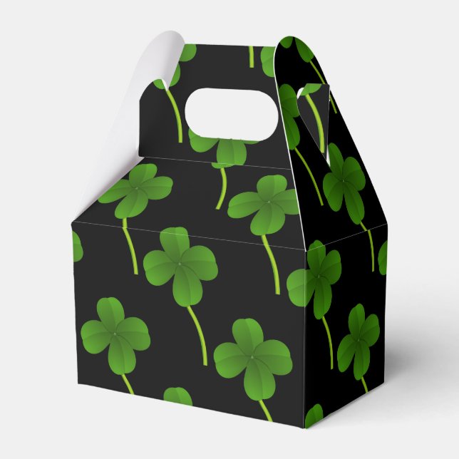Lucky Four Leaf Clover on Black Favour Box (Front Side)
